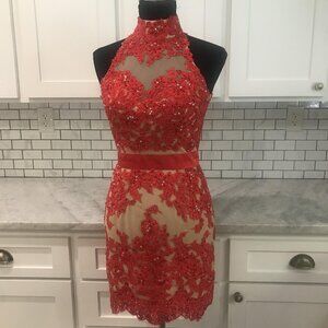 Sherri Hill Dress Womens 4 Lace Sequin Cocktail Party Short Formal Open Back